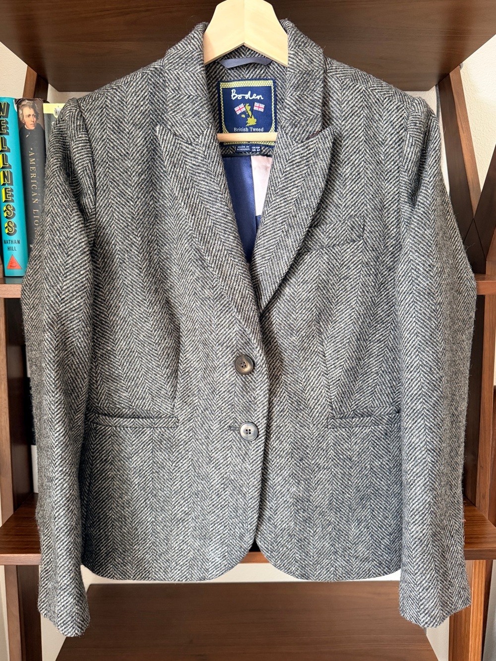 Boden British Tweed by Moon 100% Wool Blazer US 6P UK 10P Fully Lined Academia